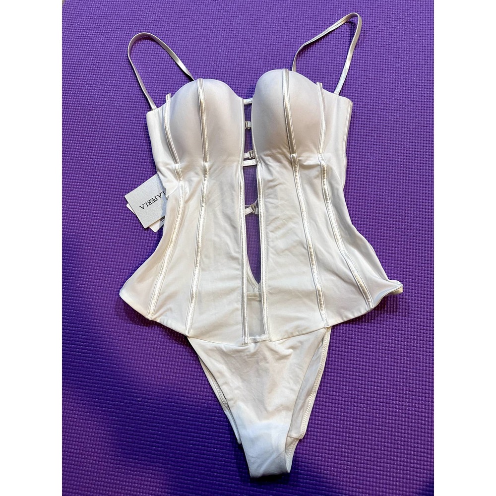 NWT $575 La Perla White One Piece Bathing Suit Womens Size 8 Lycra Swimwear